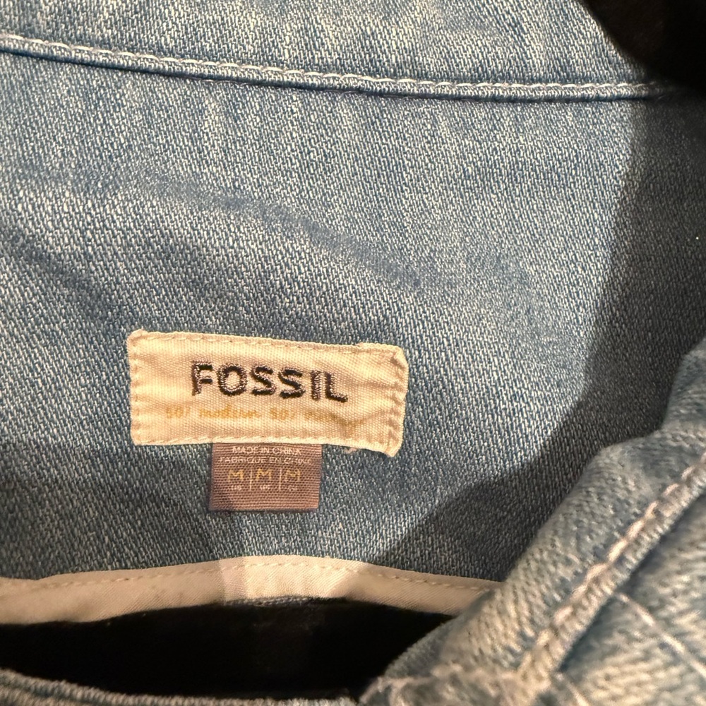 Fossil Womens Denim Belted Trench Coat Double Breasted Size Medium - Picture 6 of 7